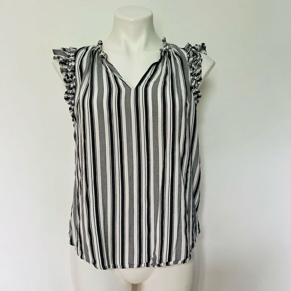 Loft Striped Ruffle Shoulder tank top - Picture 1 of 8